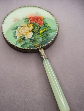 Vintage Hand Held Mirror with Jade Handle